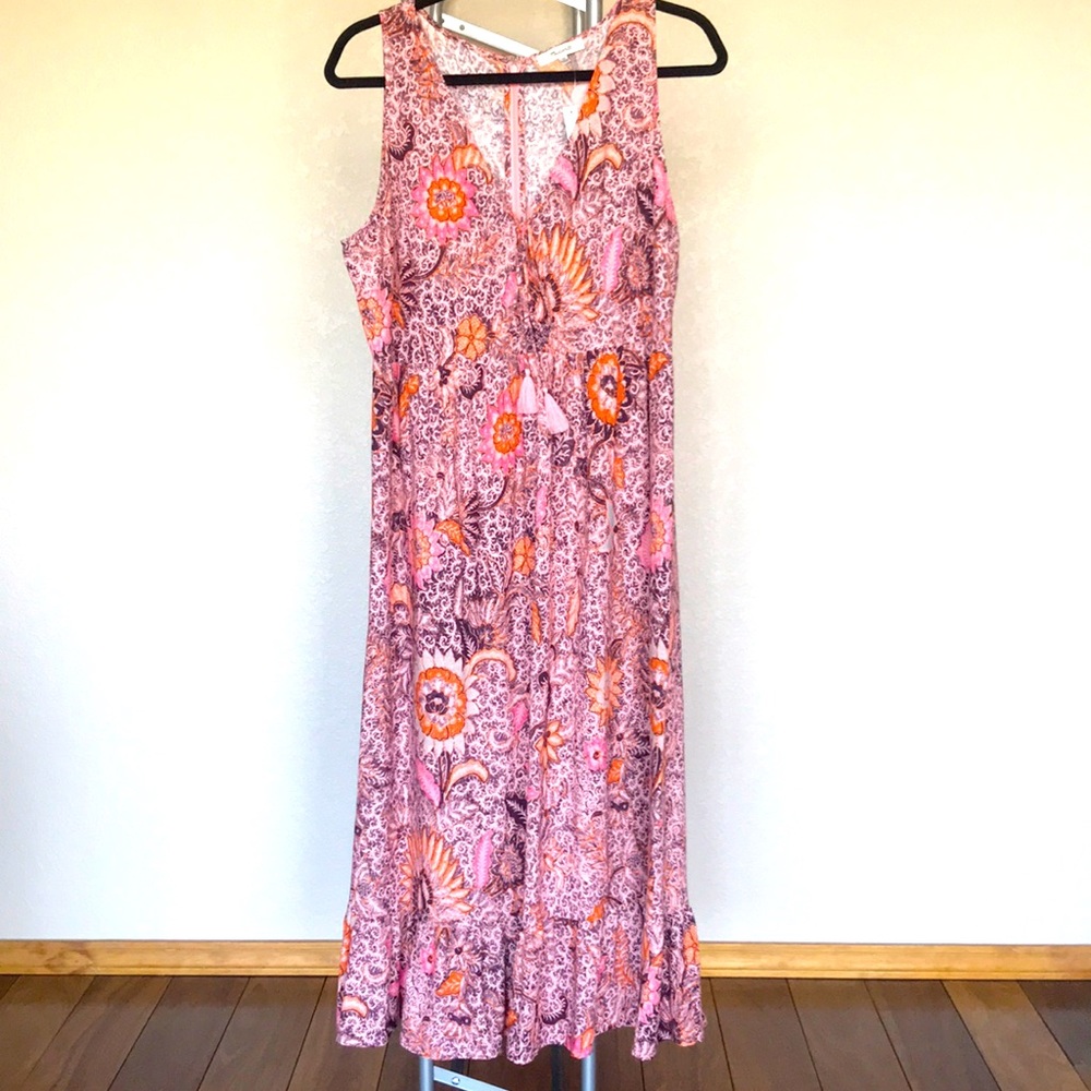 Madewell Pink and Orange Floral Paisley Maxi Dress